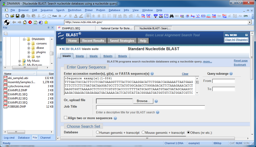 DNAMAN browser interface