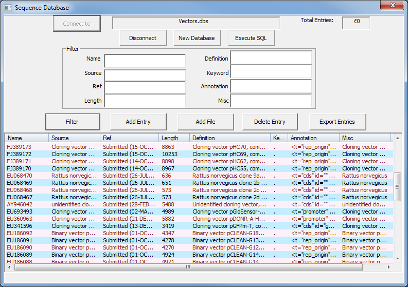 DNAMAN database interface