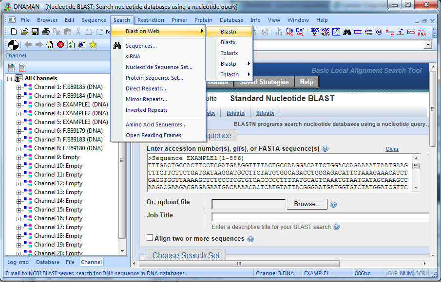 DNAMAN sequence search interface